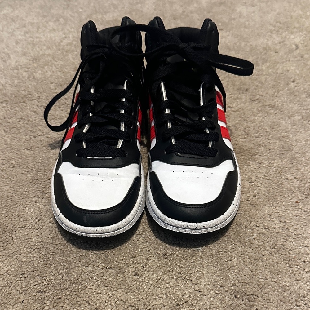 Adidas Black, White, and Red High-Tops